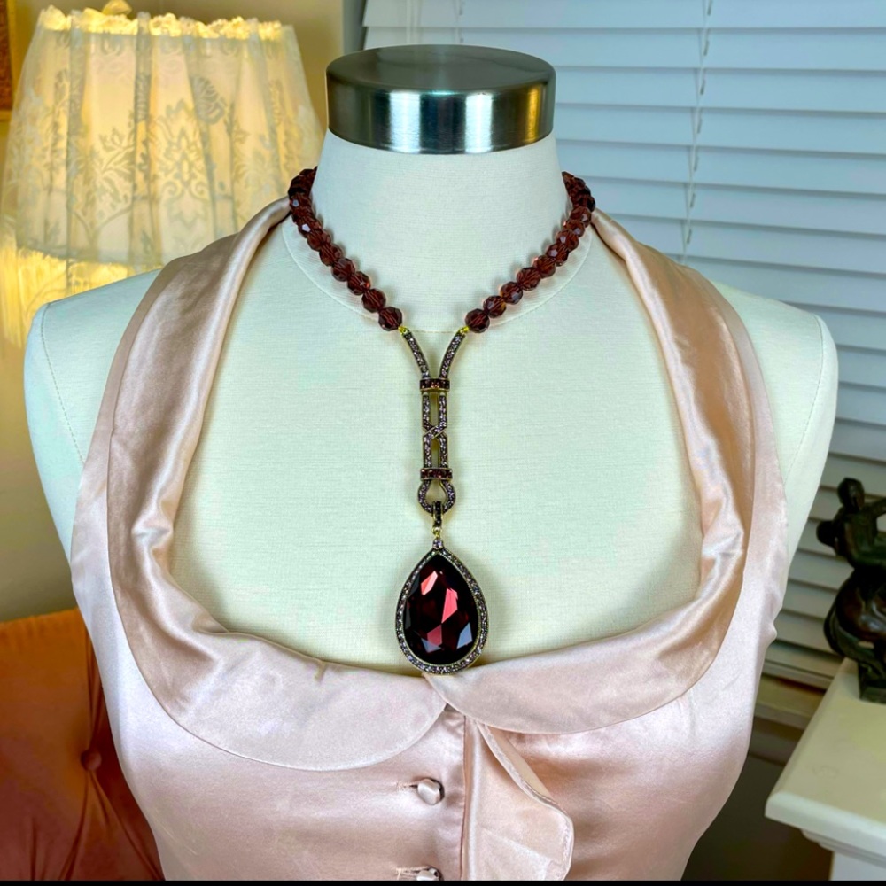NWT/NIB Swarovski Crystal Pendant Necklace Wine Bordeaux Color Heidi Daus - Picture 8 of 12